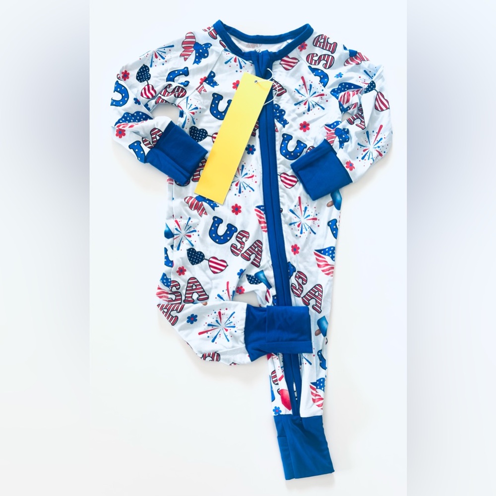 NWT Blue and White Footie romper One Piece with Classic Cute print